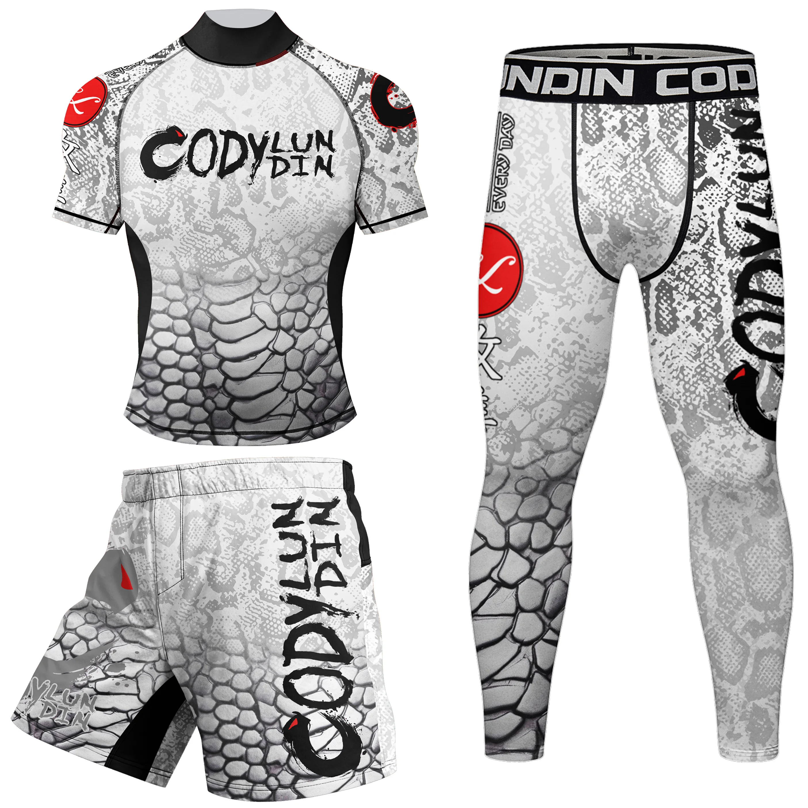 Trajes deportivos de compresión con estampado de sublimación de fábrica, conjunto protector de erupción BJJ MMA, diseño OEM de alta calidad