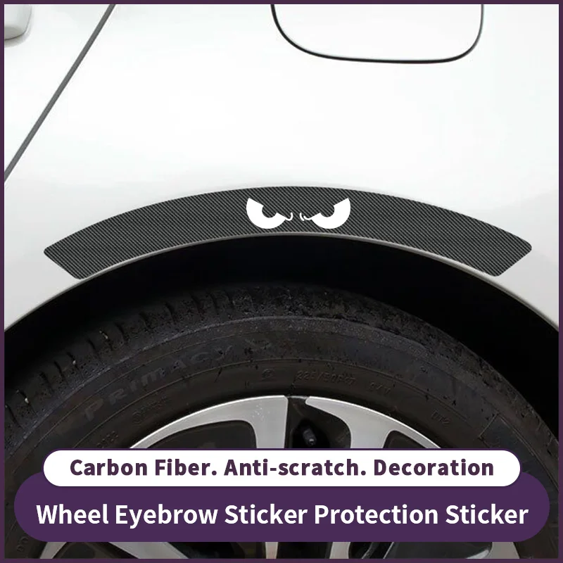 Juego de 4 piezas de pegatinas decorativas anticolisión para el arco de la rueda del coche, tiras decorativas con patrón de fibra de carbono de ojo de diablo blanco, pegatinas antiarañazos