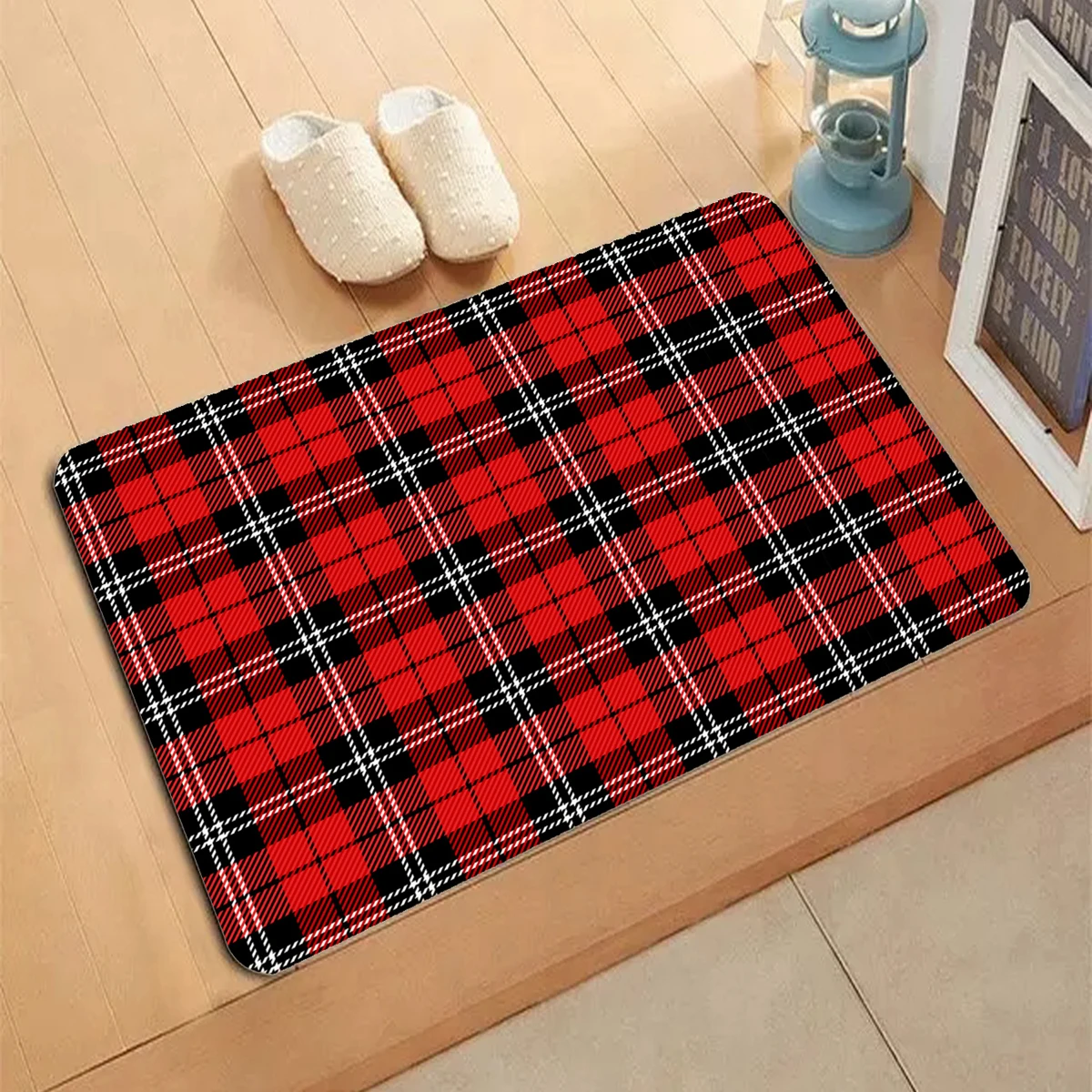 Christmas plaid  Pattern Carpet Entrance Doormat Non-slip Living Room Kitchen Bedroom Decor Rug Hang Lamps Floor Mats Home Decor