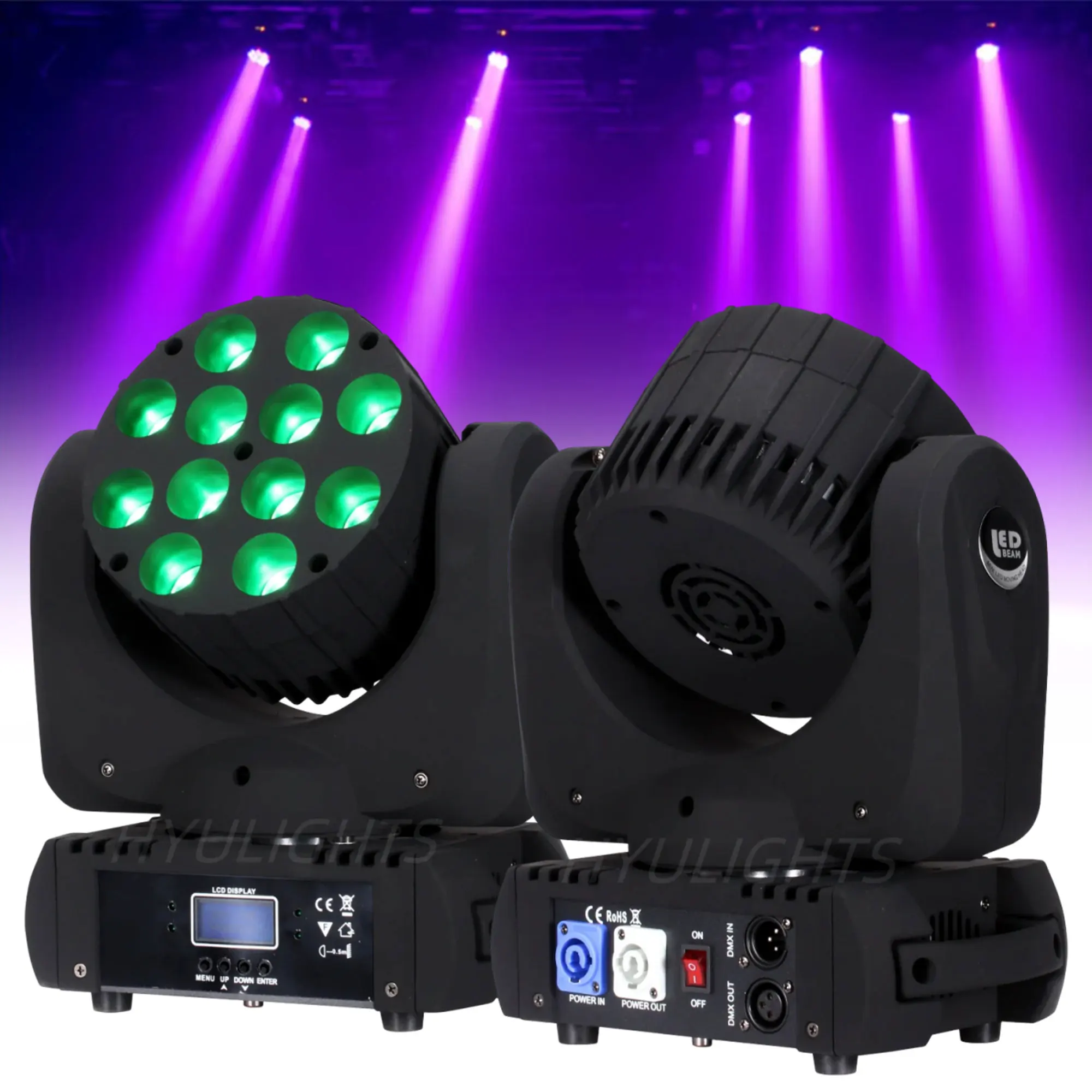 2pcs LED Beam Wash Moving Head Lights 12x12W RGBW  16.7 Million Color 9/16 Dmx Channels Disco Parties Show DJ Strobe