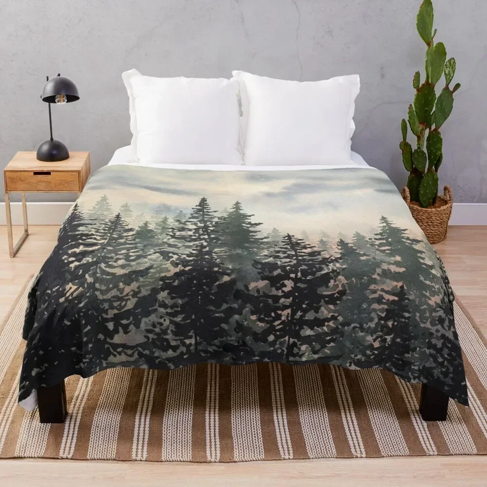 

Pine Trees Sunset Throw Blanket Warm Plush Fuzzy Blanket for Living Room