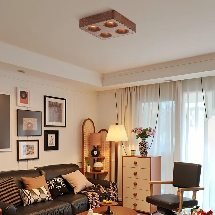 Medieval ultra-thin spotlights, surface decoration, living room, anti-glare square four-head bedroom, ceiling protection, eye pr