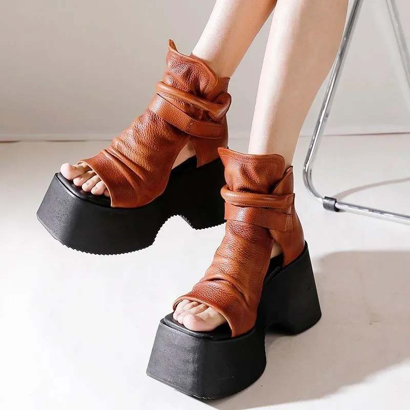 

2025 Fashion Women's Shoes Peep Toe Women's Sandals Summer Platform High Heels Sandals Casual High Top Solid Shoes Zapatos Mujer