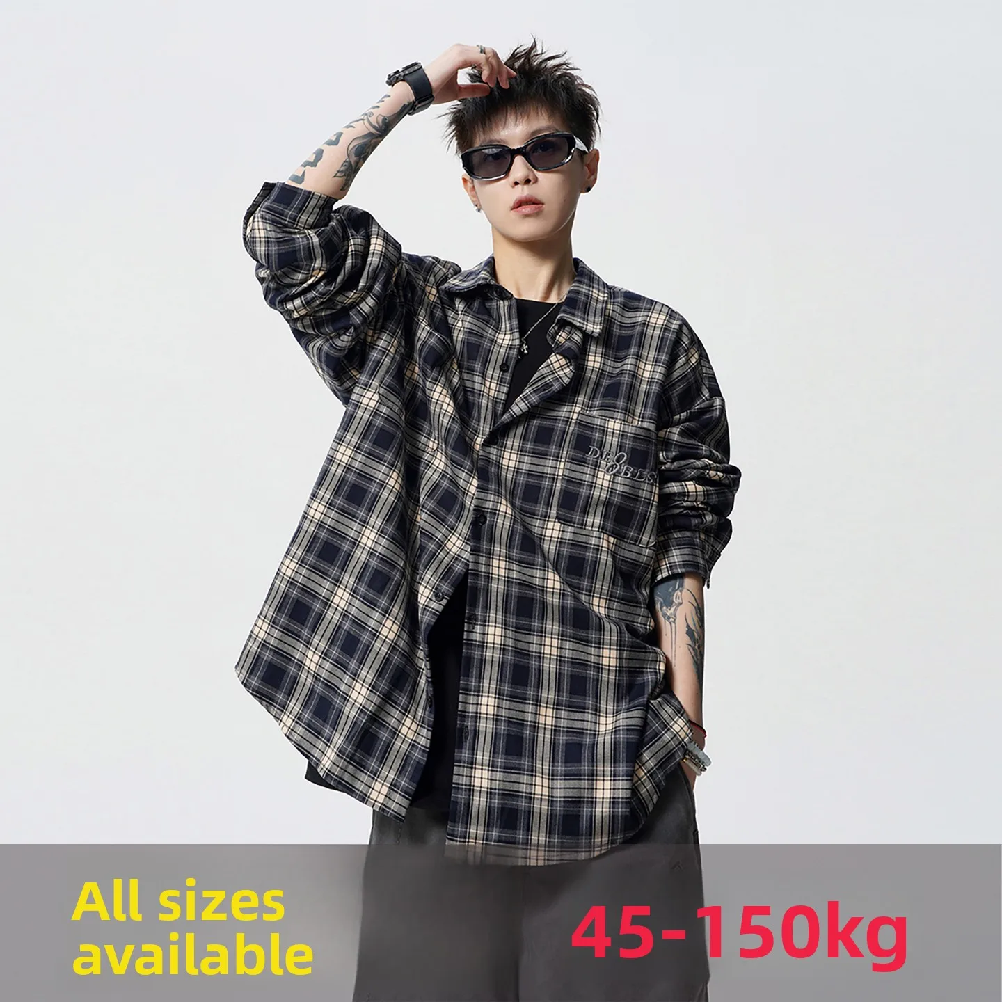 

Мужской топ в клетку в стиле ретро Long Sve irt, повседневная вышивка, большой размер, американский топ для пар, модная осенняя одежда