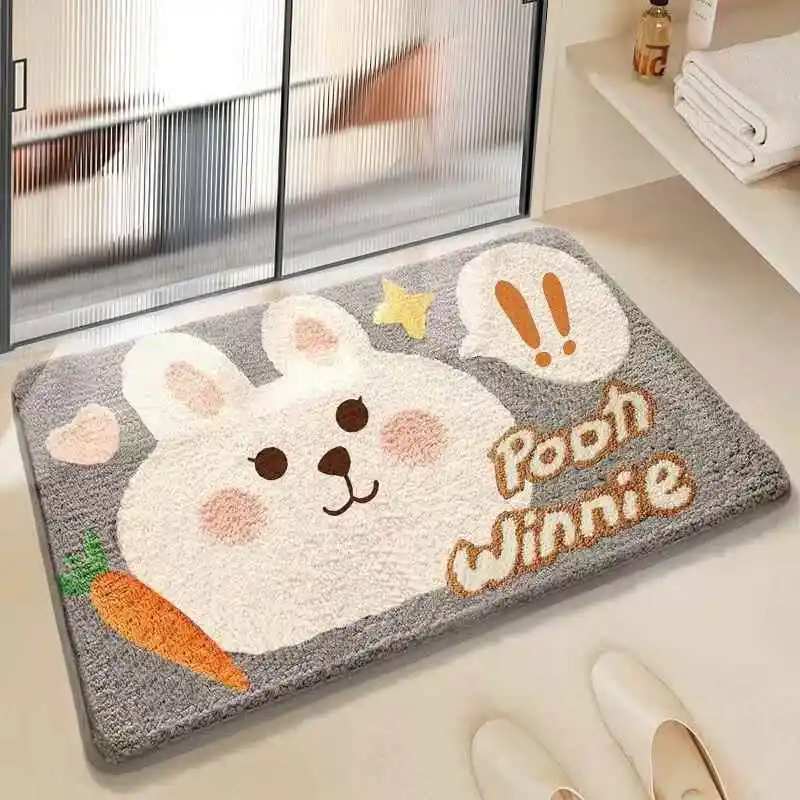 

Modern Style Bathroom Mat Non-Slip Bath Mat Shower Room Door Mat Home Entrance Mat Square Shaped Machine Washable Floor Rug