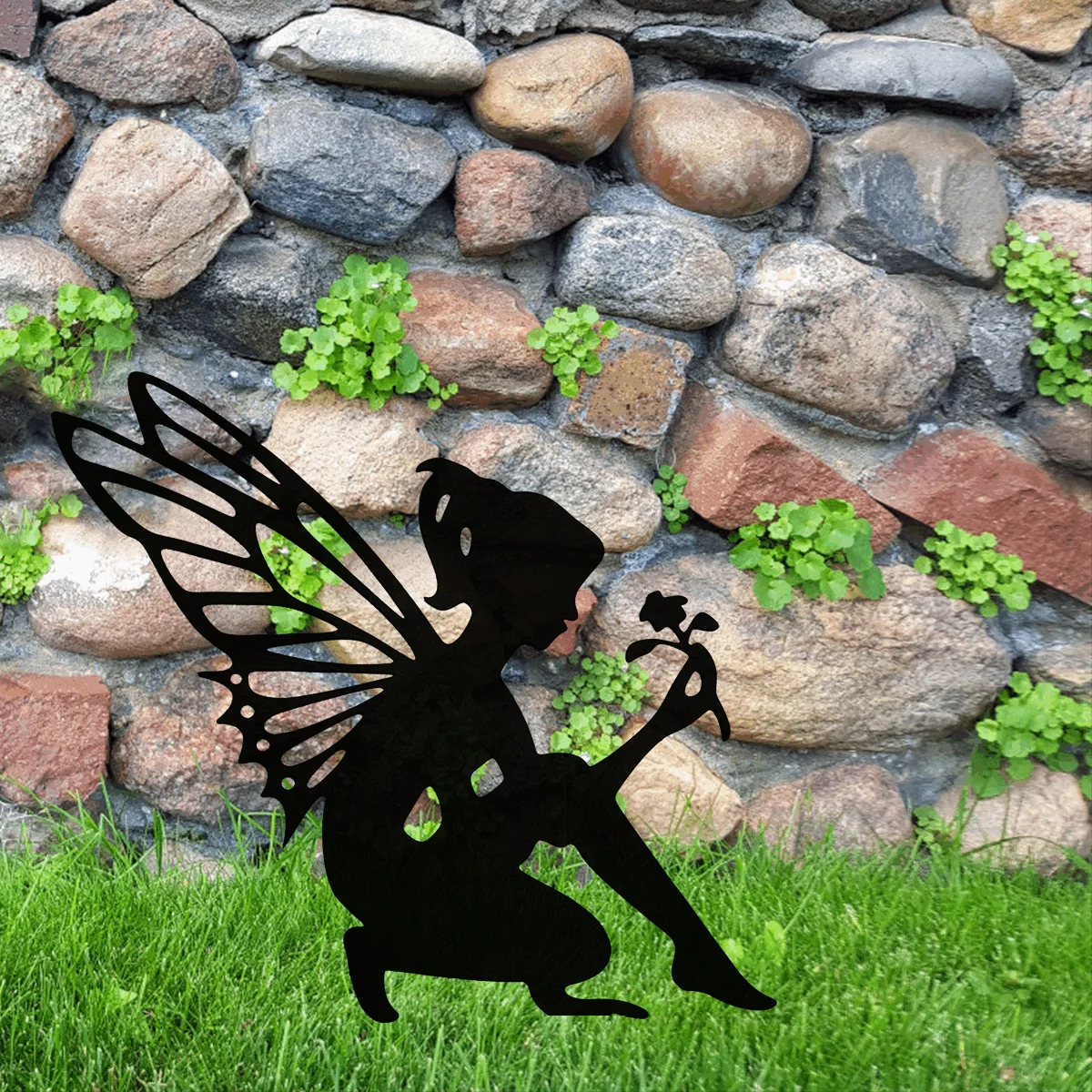 

Hello Young Fairy Silhouette Statue Metal Fairy Decoration Outdoor Yard Garden Butterfly Flower Decor Metal Art Yard Patio Lawn