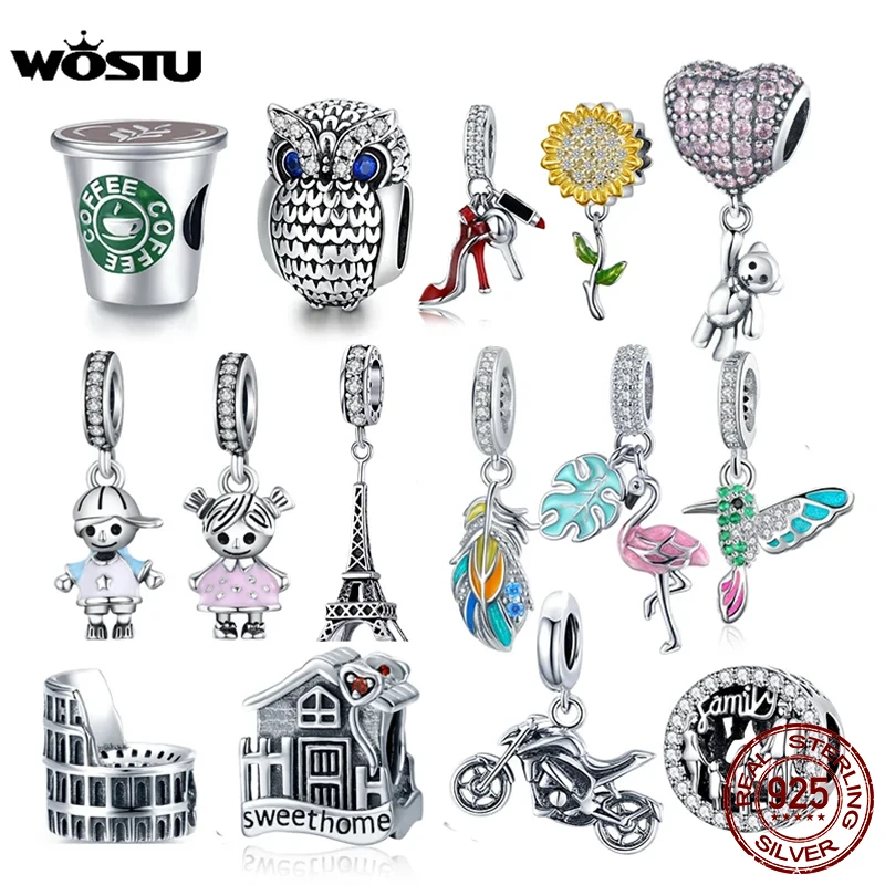 WOSTU Dangle Charm Fit Original DIY Bracelet Pendant 100% 925 Sterling Silver Boys Girls Beads For Women Fashion Jewelry Gift