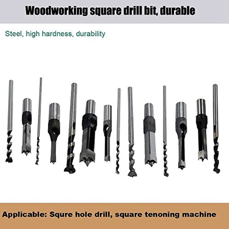 7Pcs Square Hole Drill Bit, Mortising Chisel Set 1/2-Inch, 1/4-Inch, 3/4Inch, 3/8-Inch, 5/8-Inch, 5/16-Inch, 9/16-Inch