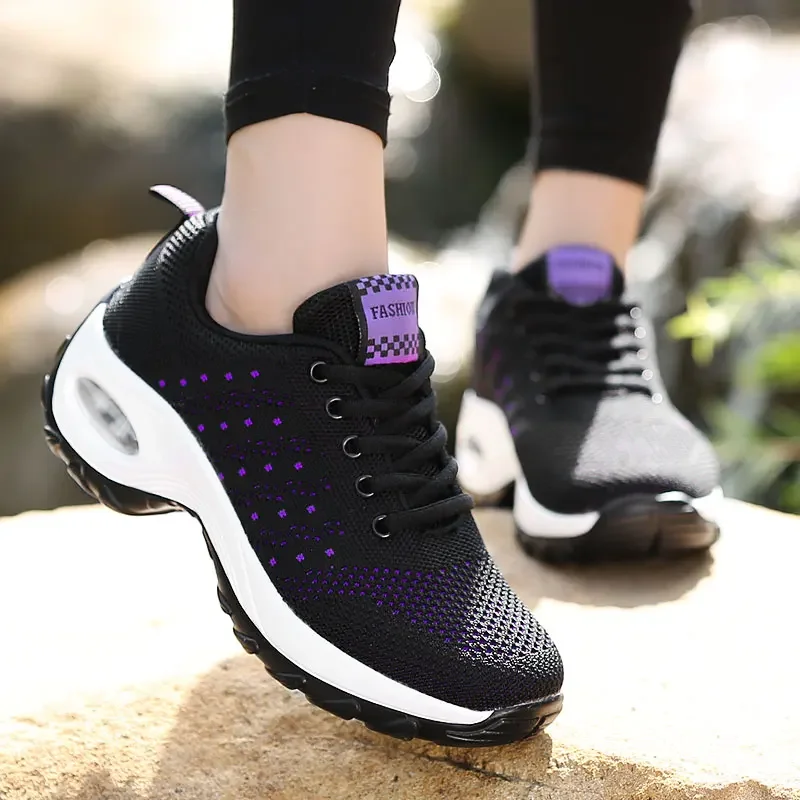 Women New Walking Shoes Breathable Casual Shoes Outdoor Light Weight Breathable Casual Walking Platform Ladies Sneakers Black