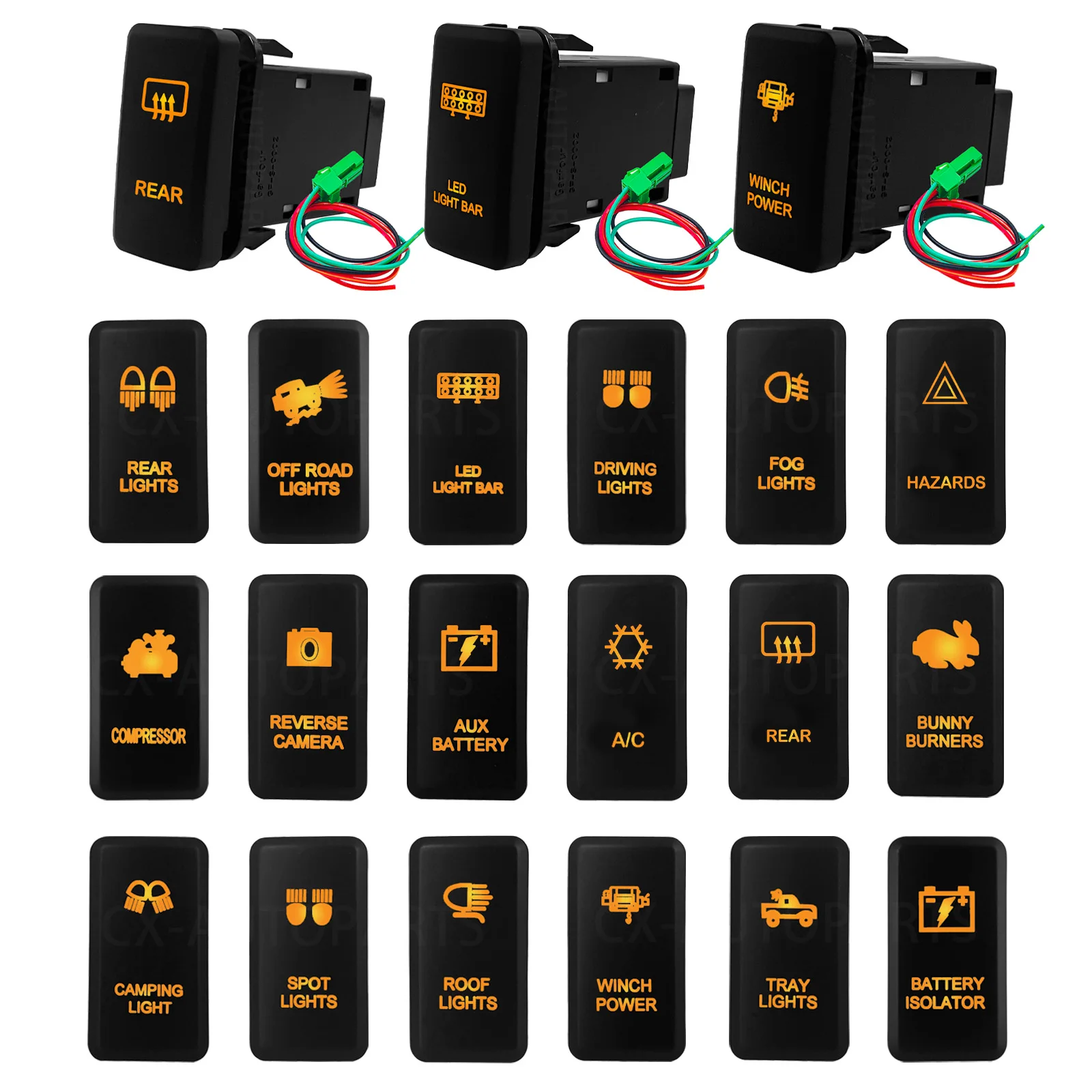 Amber Led Light 12V Car Push Button Switch Winch A/C ON OFF For Toyota 4Runner Tacoma Land Cruiser Reiz Hilux Prado FJ Cruiser
