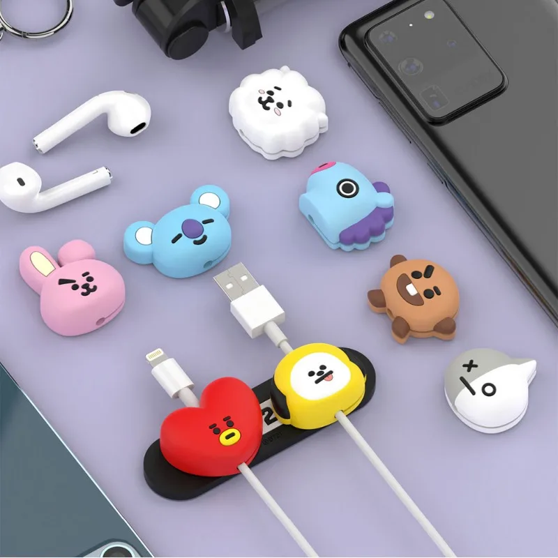 LINE FRIENDS BT21 Tata Magnetic Data Cable Protective Cover 4IN1 Cooky Anti-break Connector Damage Universal Charging Cable Set