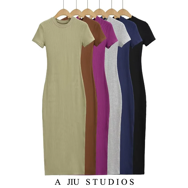 

Women's Sexy ort-Sve Bodycon Dr round Ne Elastic Slimming Long Skirt Spring Summer Pure Desire Sle Casual Wear