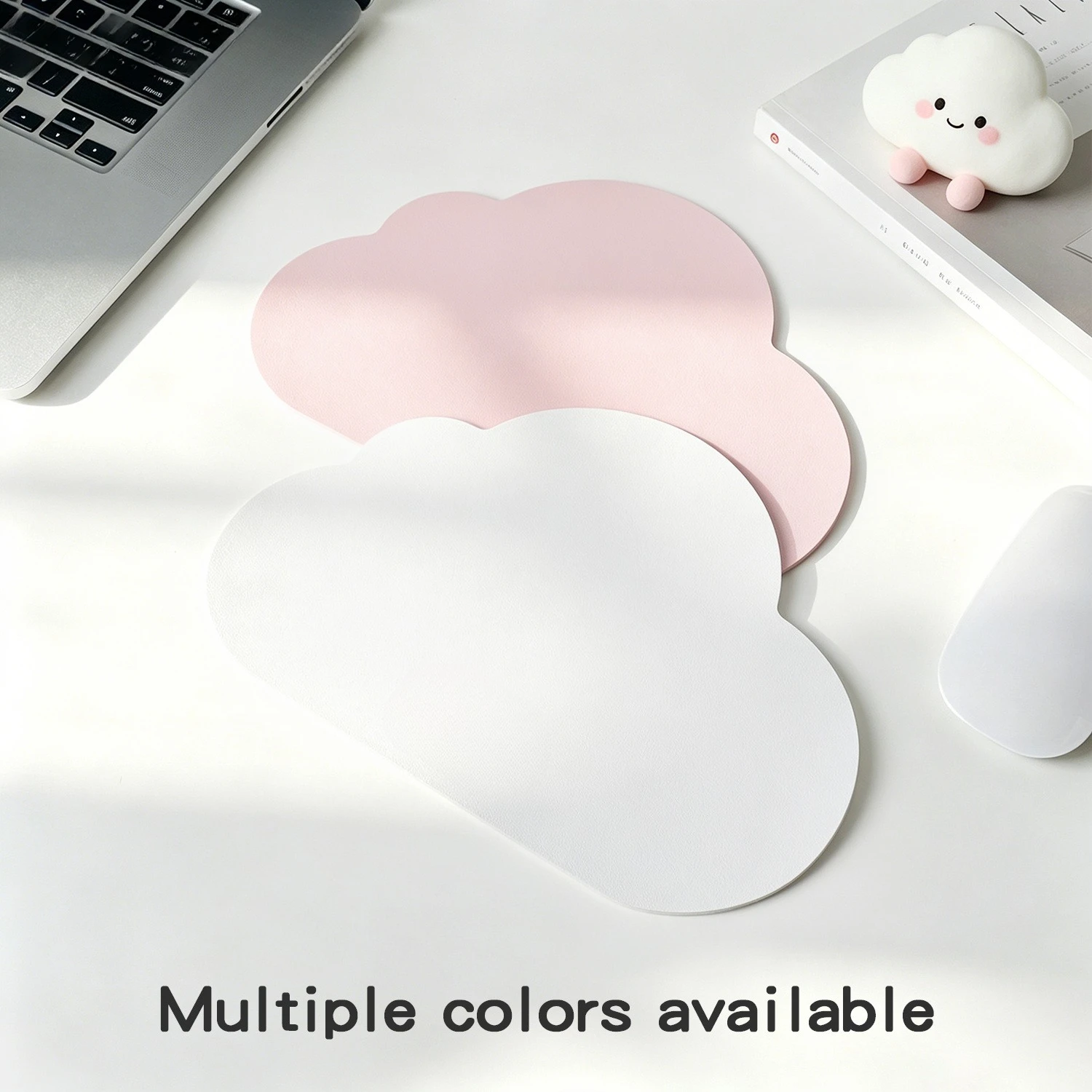 1Pc Cloud Mouse Pad, Solid Color Cute Non-Slip Small Desk Mat, Soft Comfortable for Office Study Gaming, White & Pink Available