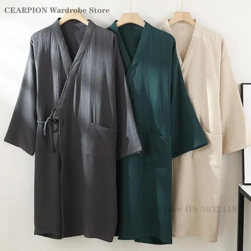 

Халаты-кимоно для мужчин и женщин, одежда для сна, халат из хлопковой пряжи, кимоно, завязанный кардиган, тонкая домашняя одежда, халаты для пар, ночная рубашка