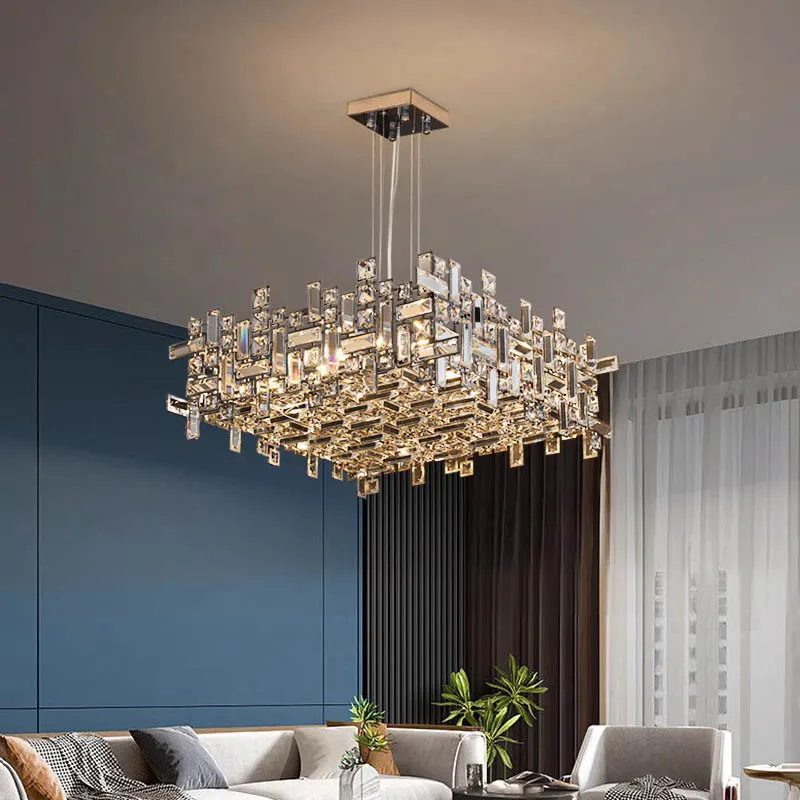 

Italian Luxury Crystal Pendant Lights Modern Home Decoration Villa Bar Living Room Ceiling Chandelier Simple Square LED Light