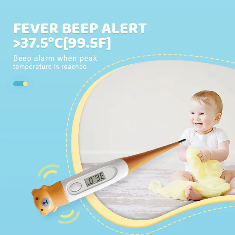 Monkey Dog Duck Bear Cartoon Digital Medical Thermometer with Flexible Tip for Kids and Adults High Fever Alarm Beeper Function