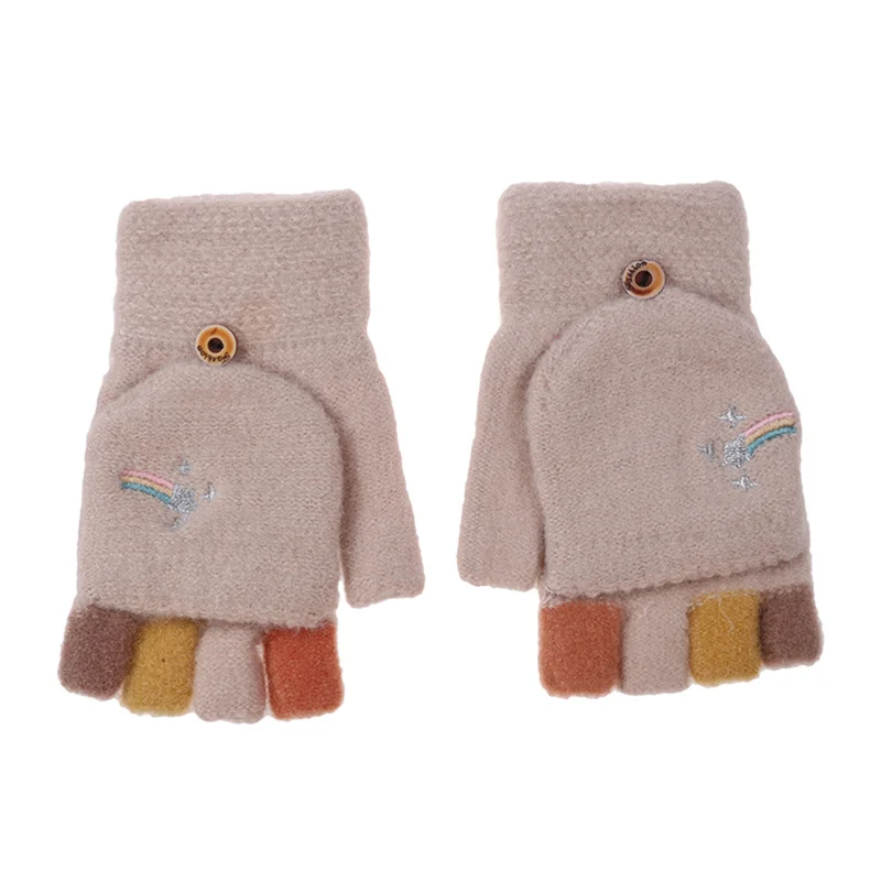 

Winter Soft Coral Fleece Flip Cover Half Finger Gloves Men Women Warmer Mittens Knit Half Finger Flip Cuff Mitten Girl Winter