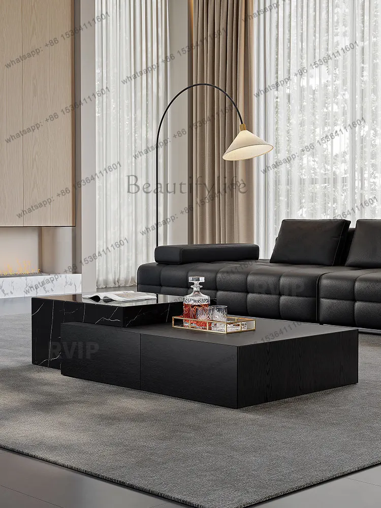 LD Italian Minimalist Marble Coffee Table Rectangular Light Luxury Large Capacity Storage Drawer Tea Table