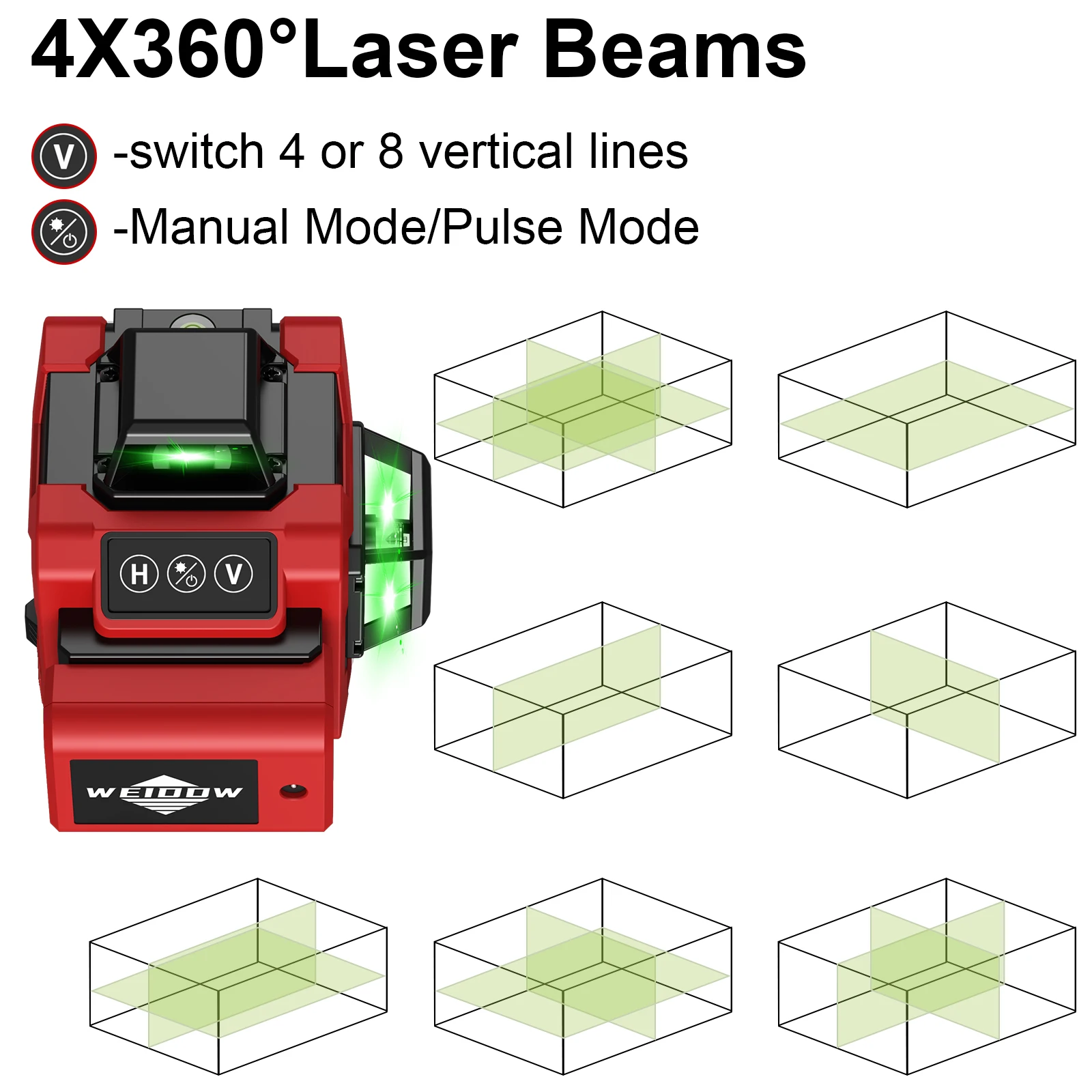 Weiddw-Níveis Laser Profissional, 4D, 16 Linhas, Tripé Mala, 360 ° Auto-Nivelamento, Horizontal, Vertical, Linha Verde, Nível Laser