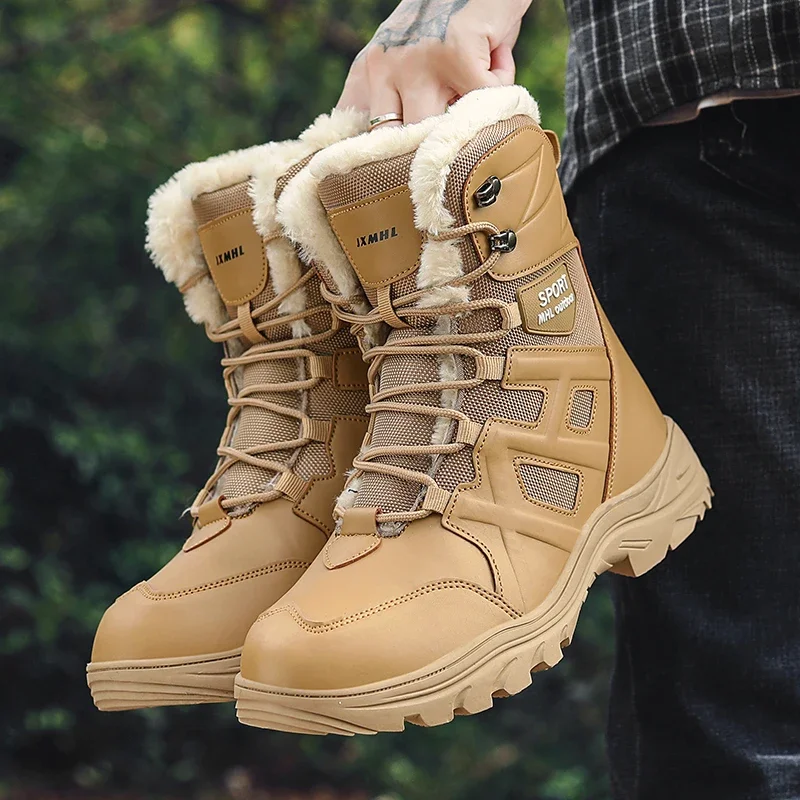 

Men Winter Snow Boots Super Warm Men Hiking Boots High Quality Waterproof Leather High Top Big Size Men's Boots Outdoor Sneakers