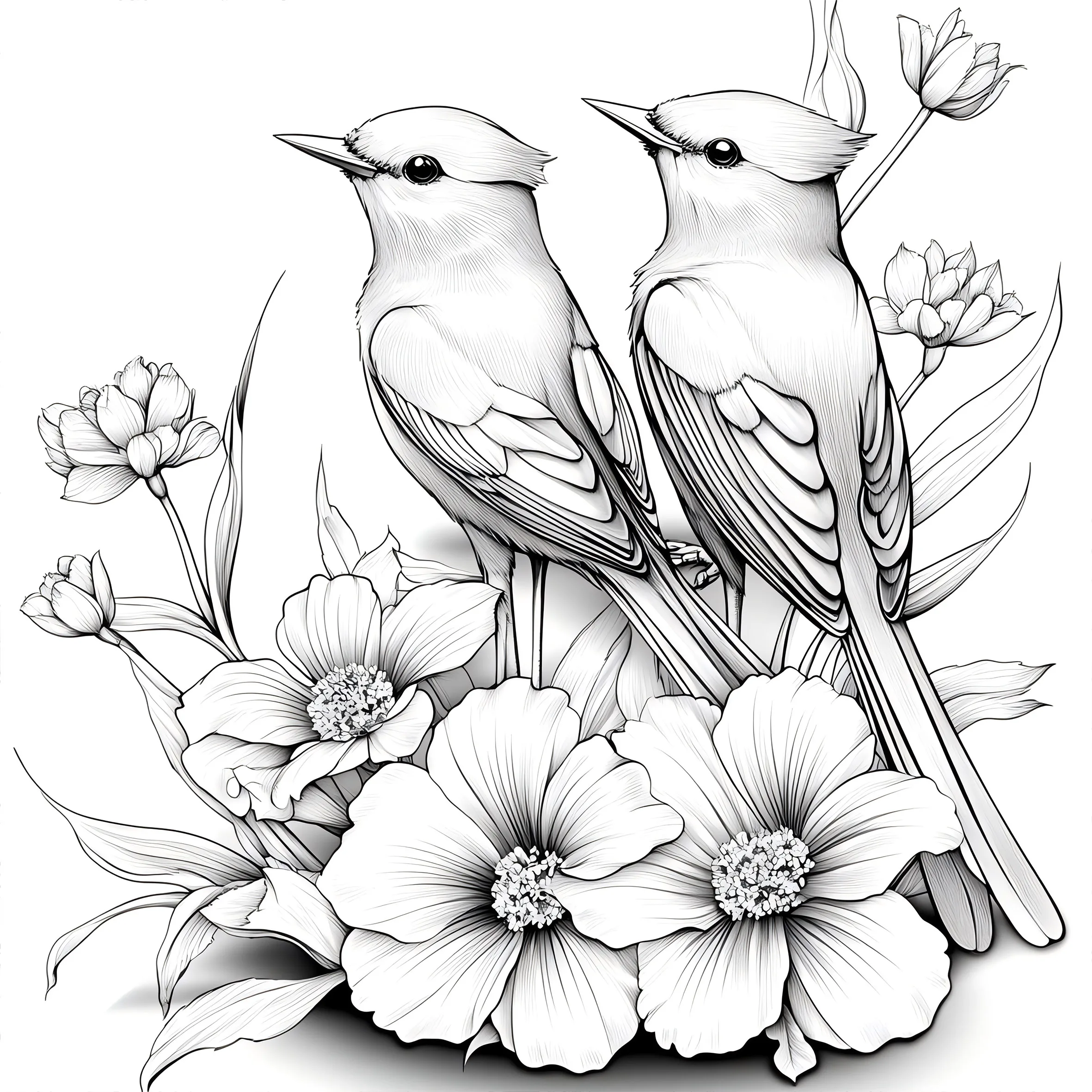 花と鳥の塗り絵,大人の絵本,オリジナルデザイン
