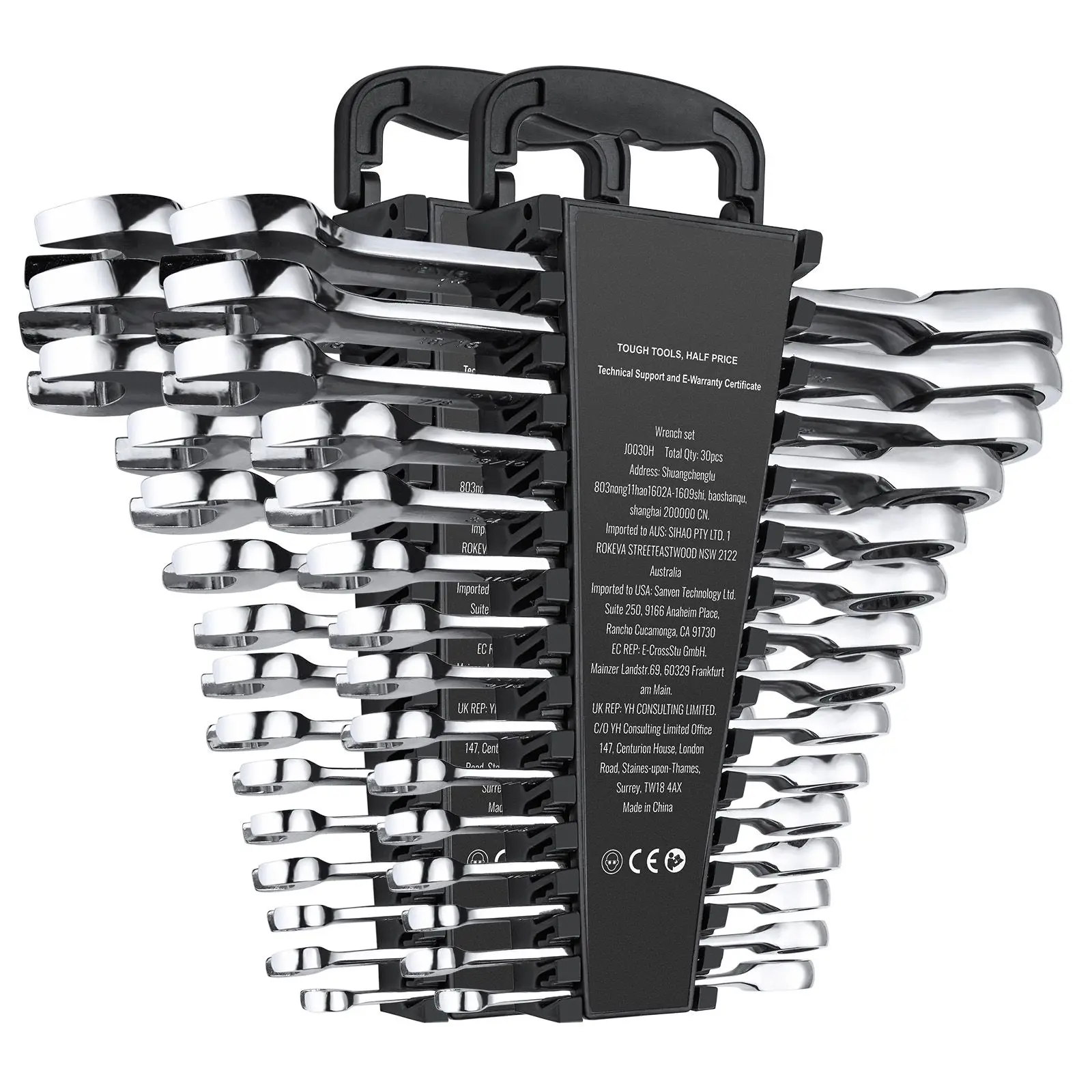 Combination Wrench Set, 30-Piece Ratcheting with Organizer Rack, Cr-V Steel SAE 1/4
