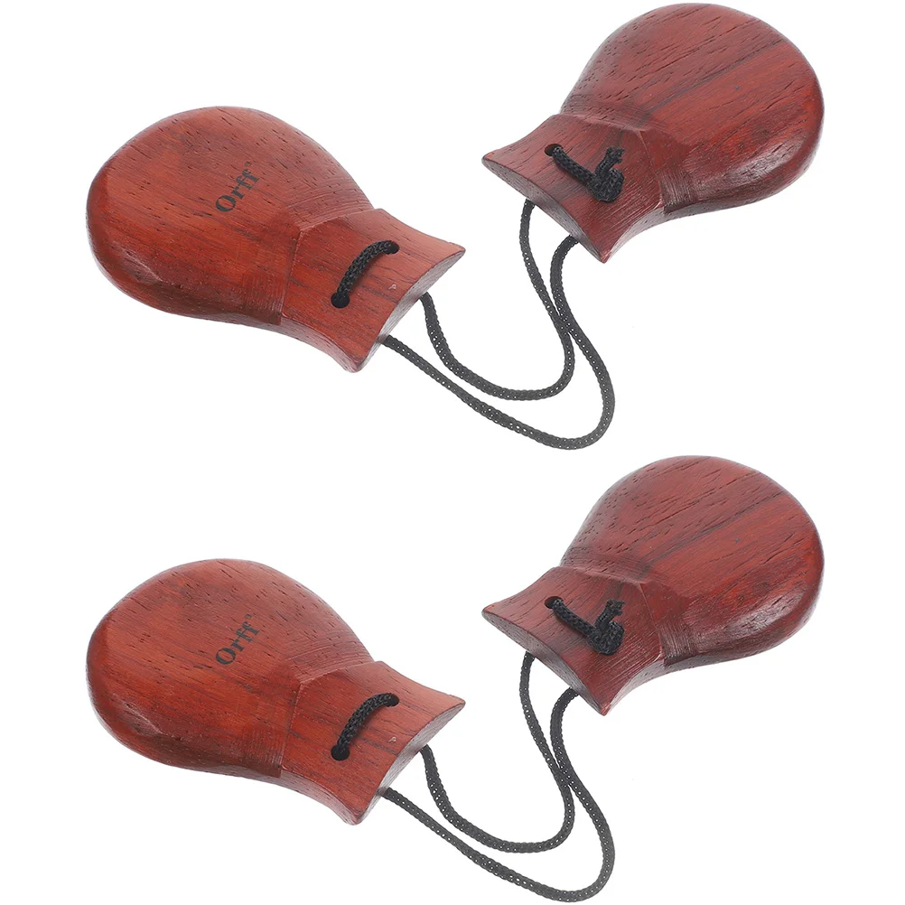 2 Pcs Large Stemless Castanets Percussion Instrument Spanish 1 Handheld Party Favors Pear Wood Wooden for Adults Child