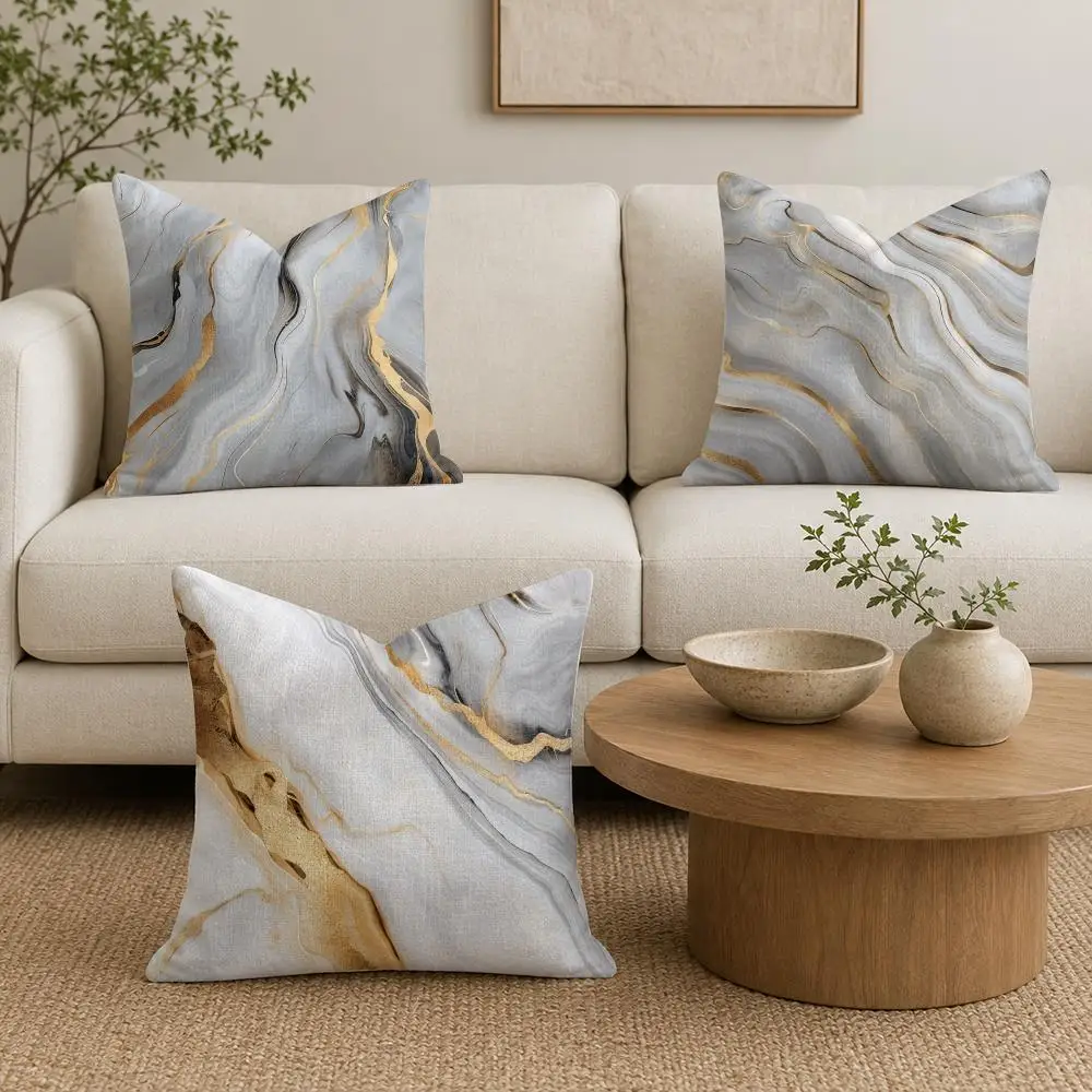 Gold Marble Fluid Patterns Cushion Cover Natural Linen Organic Fabric Double-Sided Printing Sofa Home Decor Gift Pillow Cover