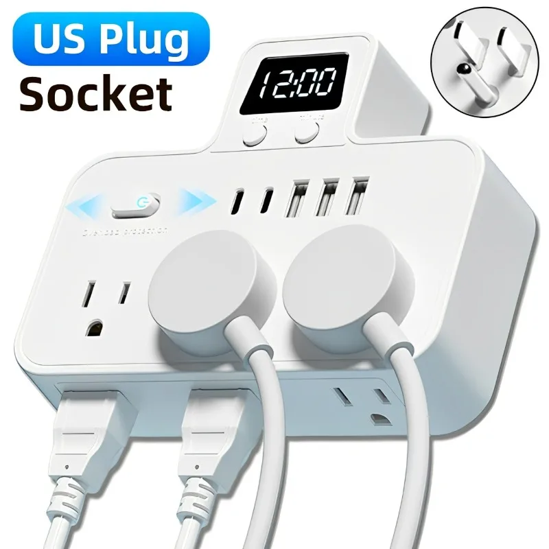 US Plug AC Outlets Power Strip Multitap Socket Led Display USB Type C Fast Charging Network Filter Extension Adapter US Standard