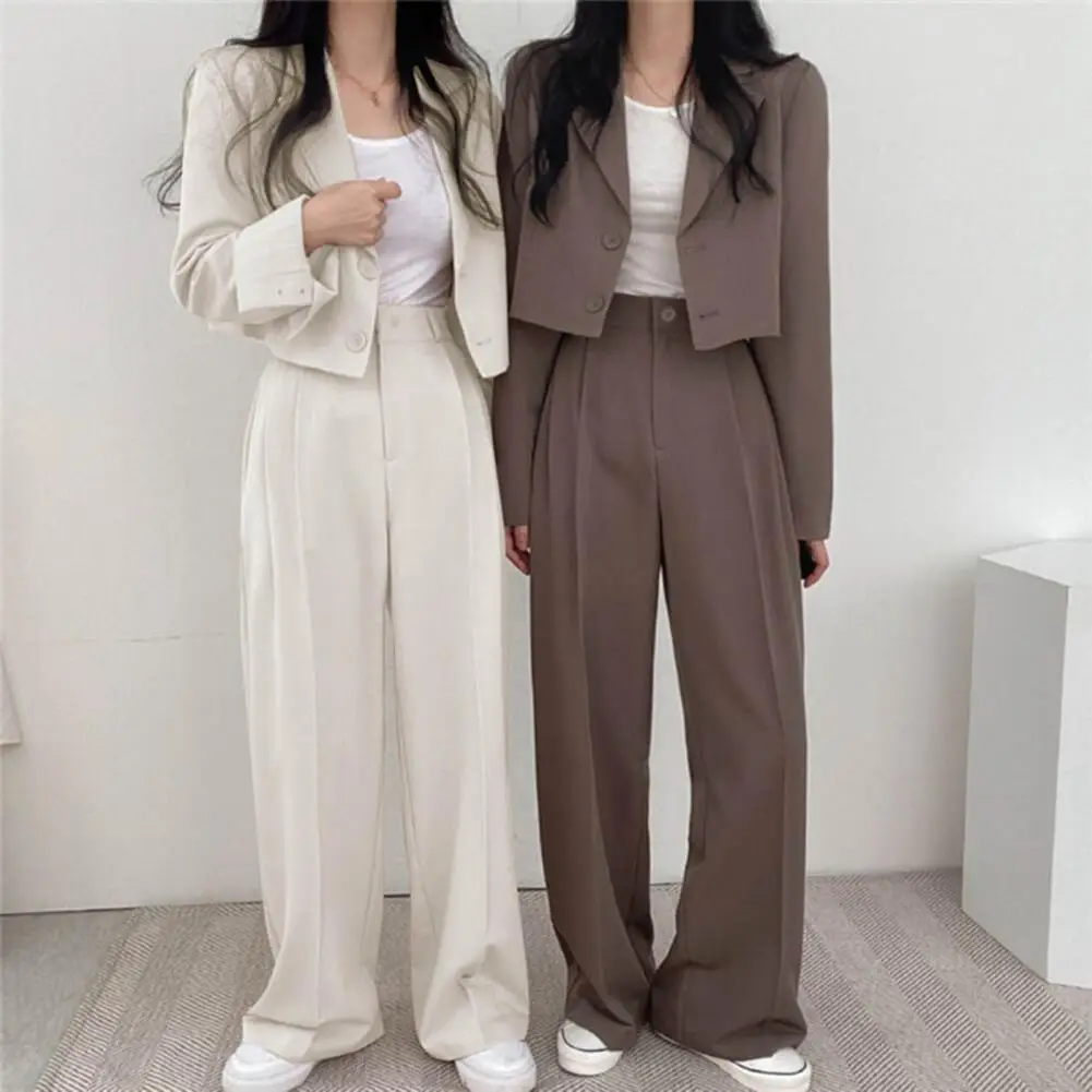Women Commuting Suit Stylish Women's Formal Commute Outfit Lapel Single-breasted Coat Pants Set with Long Sleeve Jacket High