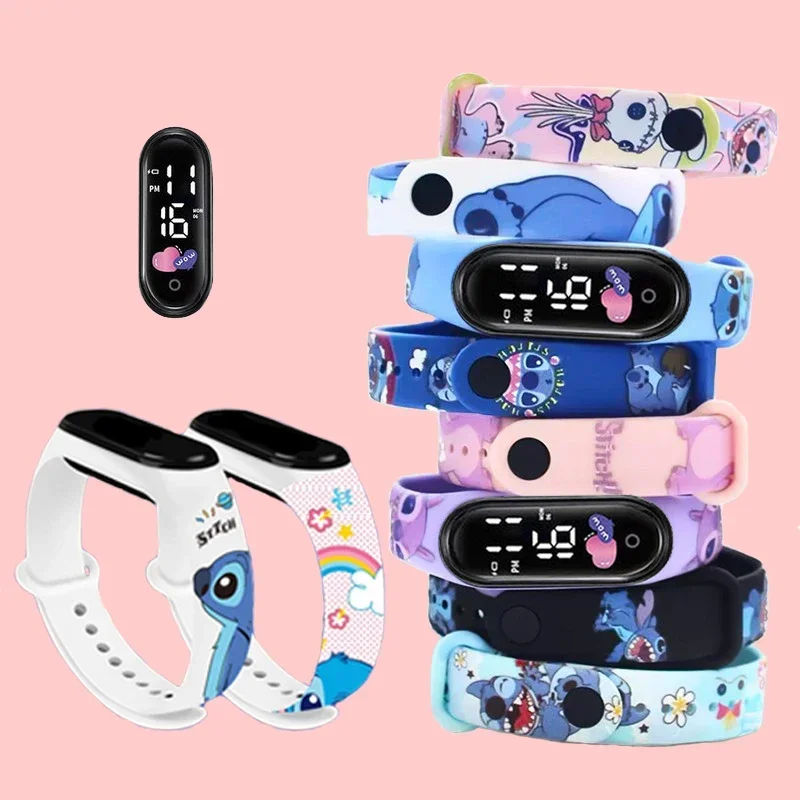 Disney Digital Kids' Watches Anime Figures Stitch LED Luminous Watch Touch Waterproof Electronic Sports Watch Kids Birthday Gift