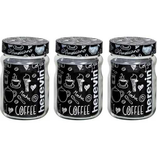 Herevin 1.3lt Coffee Pattern Triple Storage Jar