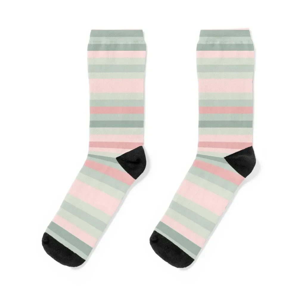 Soft Stripes Pattern in Eucalyptus Green and Blush Pink Socks bright garter man funny gift Woman Socks Men's