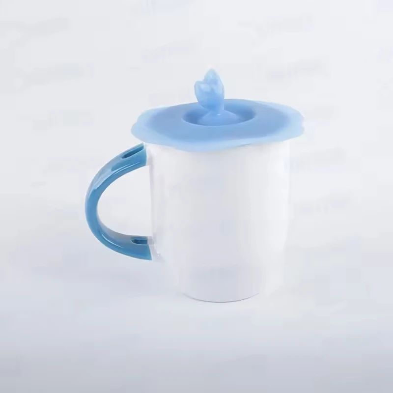 Silicone Seal Dust-proof Cover For Glass Ceramic Plastic Mug Cute Heart-shaped Can Clip Spoon Cup Lid 11cm 43in 6 Pcs/lot