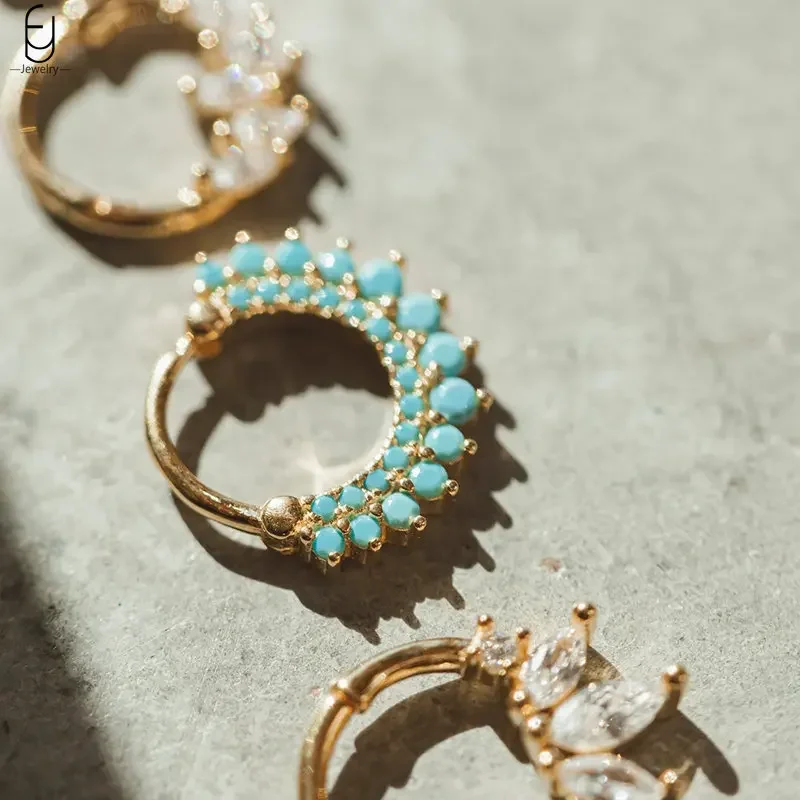 925 Sterling Silver Needle Puncture Hoop Earring European and American  colorful Zircon Cartilage Gold Earring Fine Jewerly