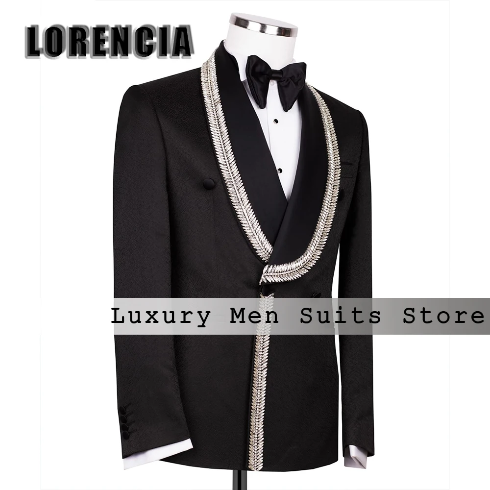 

Simple Glitter Ornaments Men Suits 2 Pieces Shawl Collar Tuxedos Wedding Party Outfits Customized Blazer Pants zomerset heren