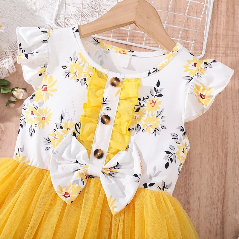 Baby Girl Sweet Princess Mesh Dress Summer Short Sleeve Kids Bowknot Dresses