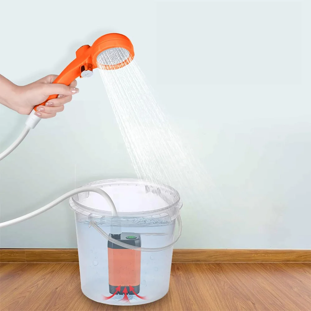 Bomba de ducha eléctrica portátil, kit de ducha para acampar, pantalla indicadora LED, IPX7, resistente al agua, manguera de 2 m, 4 modos de liberación de agua, duchas exteriores, 6000 MAh, para acampar, senderismo, lavado de coches, limpieza de mascotas