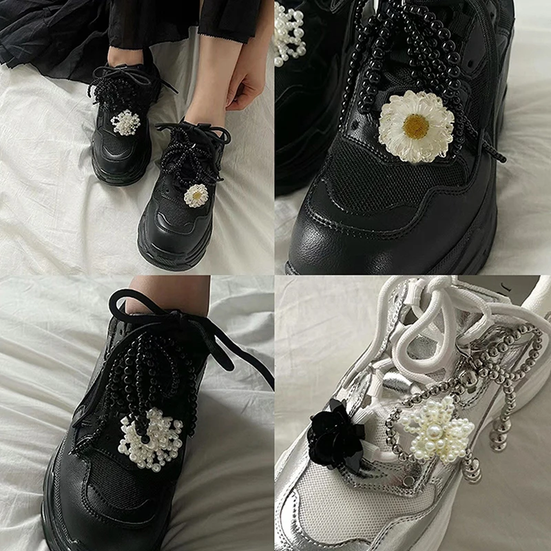 1Pair Ins Style Flowers Shoe Buckle Fashion Pearl Carystal Shoe Flower Shoes Decor Shoe Charms Shoelace Decor Akcesoria