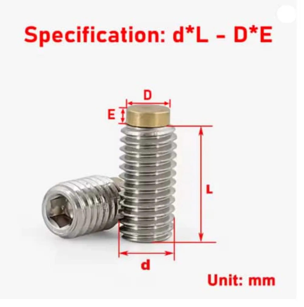 M5 304 Stainless Steel Hexagon Socket Grub Set Screw Brass Dog Convex End Tip, 3‑60mm Length, 2.5x1.2mm 3x1mm 3x1.8mm