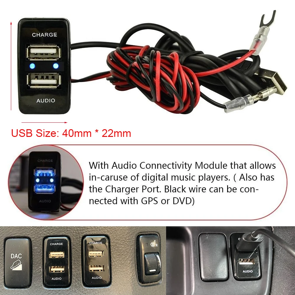 4 6 Pin Dual USB 12-24V Car Radio Dash Board Mount Panel Extension Cable Adapter for Toyota RAV4 Corolla VIGO Android