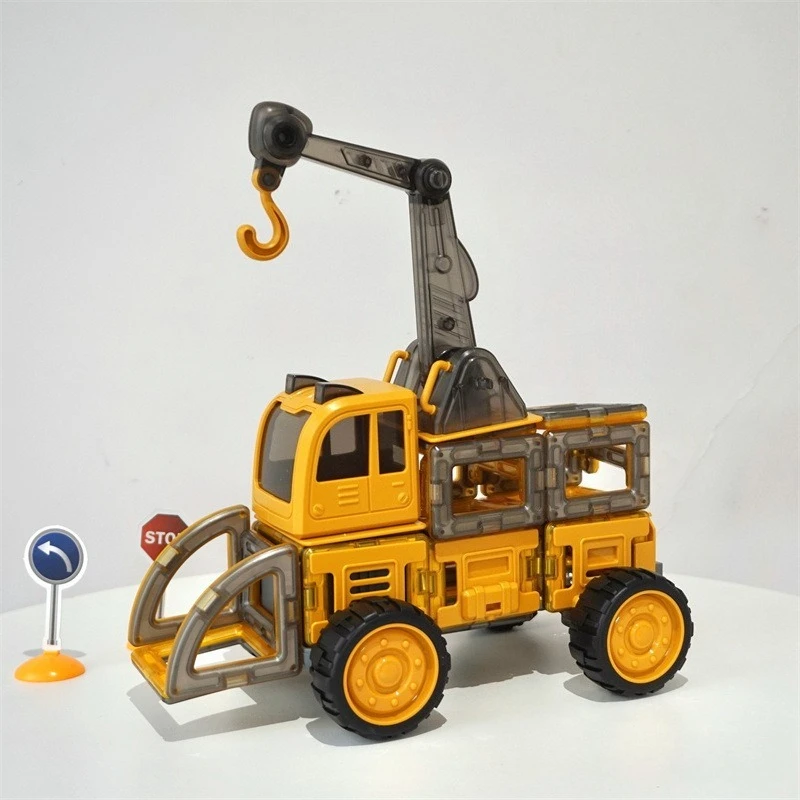 ألعاب مغناطيسية لمركبات الهندسة لشاحنة الإطفاء للأطفال، كتل مغناطيسية للأطفال، مجموعة ألعاب منشئ لبناء الأولاد