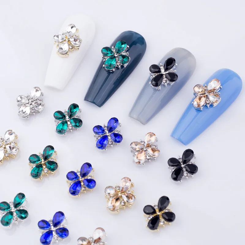 10pcs Luxury Rhinestone Nail Art Decorations Alloy Cross Flower Waterdrop Irregular Nail Drill Ornaments Decoration Tools