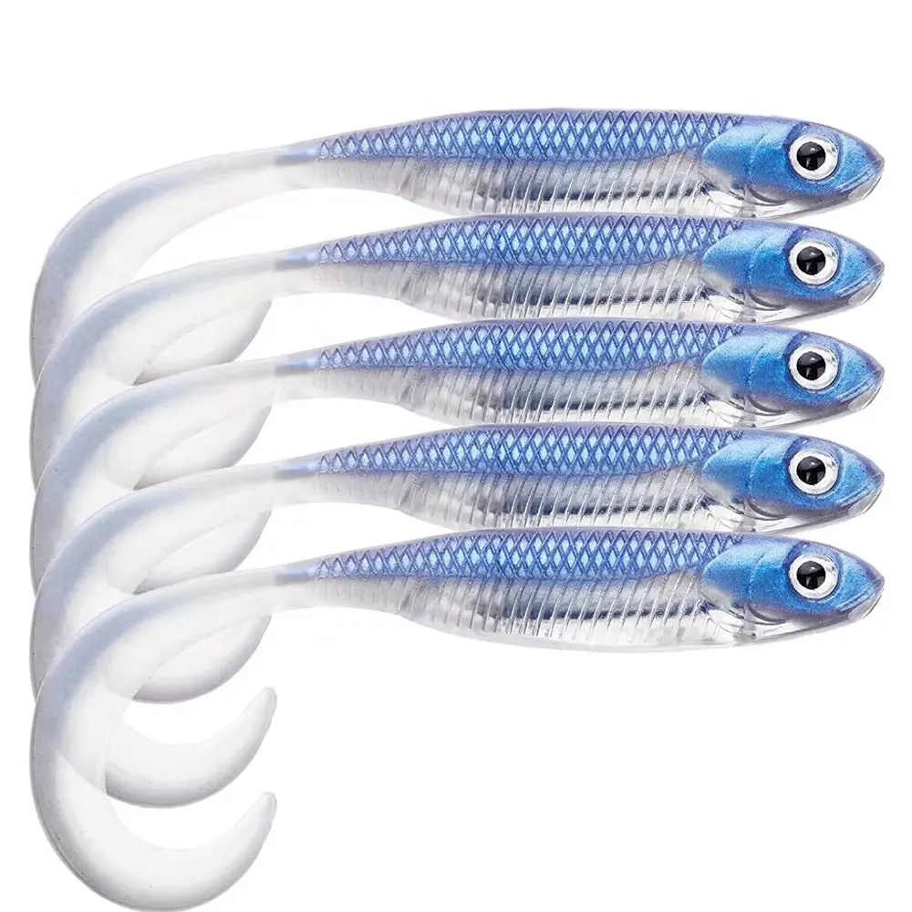 THKFISH 5pcs Silicone Soft Lures 100mm Simulation 3D Eyes Grub Tail Fishing Baits For Bass Trout Freshwater Soft Rubber Lure