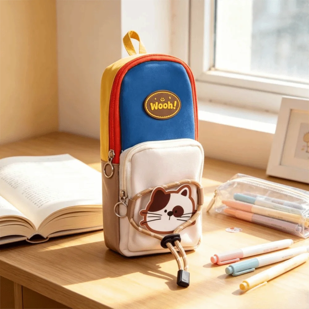 Mini Large Capacity Pencil Case Color-Blocked High Appearance Level Pen Bag Cute Simple Design Pencil Box School