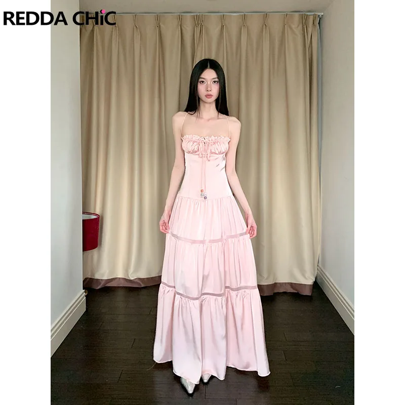 

ReddaChic женское вечернее платье с корсетом и оборками, атласное длинное платье макси с открытыми плечами и бантом сзади, романтическая официальная одежда