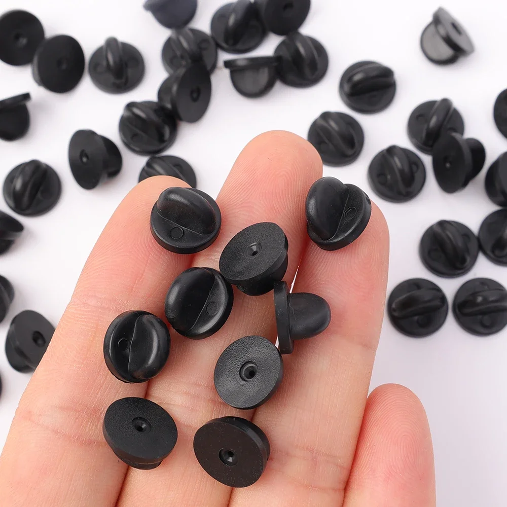 500–50 Stück schwarze PVC-Gummi-Pin-Rückseite, Schmetterlings-Kupplungs-Krawattenhalter, Revershalter, Verschluss, Pin-Kappenhalter für den Ersatz von einheitlichen Abzeichen