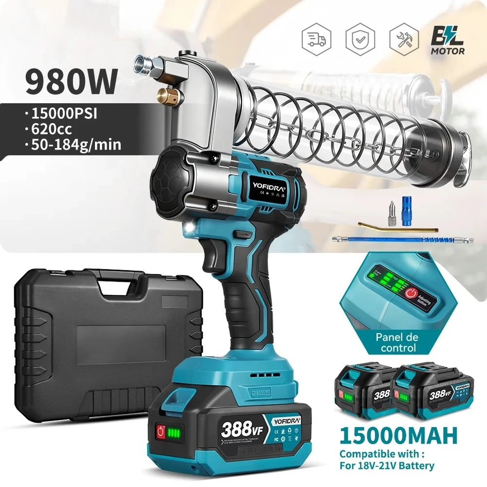 Brushless 103Mpa Electric Grease Gun 15000PSI Oil Injector Fat Machine Grease Gun Power Tools For Makita 18V Battery Pin