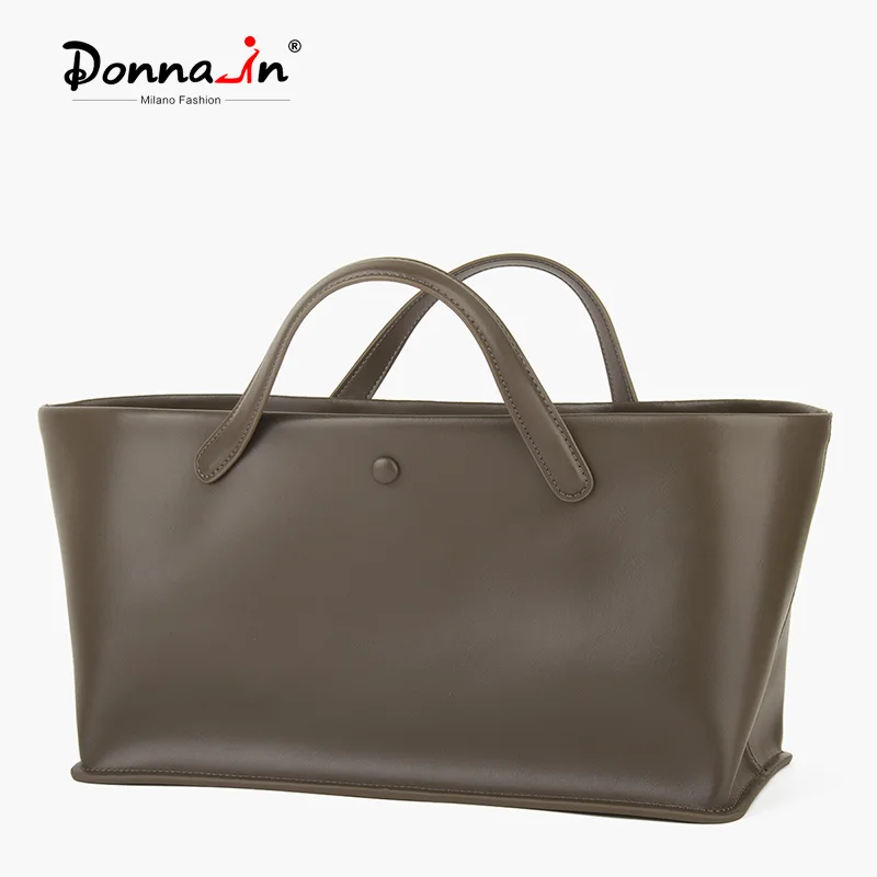 

Donna-in Genuine Leather Handbag Split Cowhide Casual Tote Bag for Women Large Capacity Commute Top Handle Bags