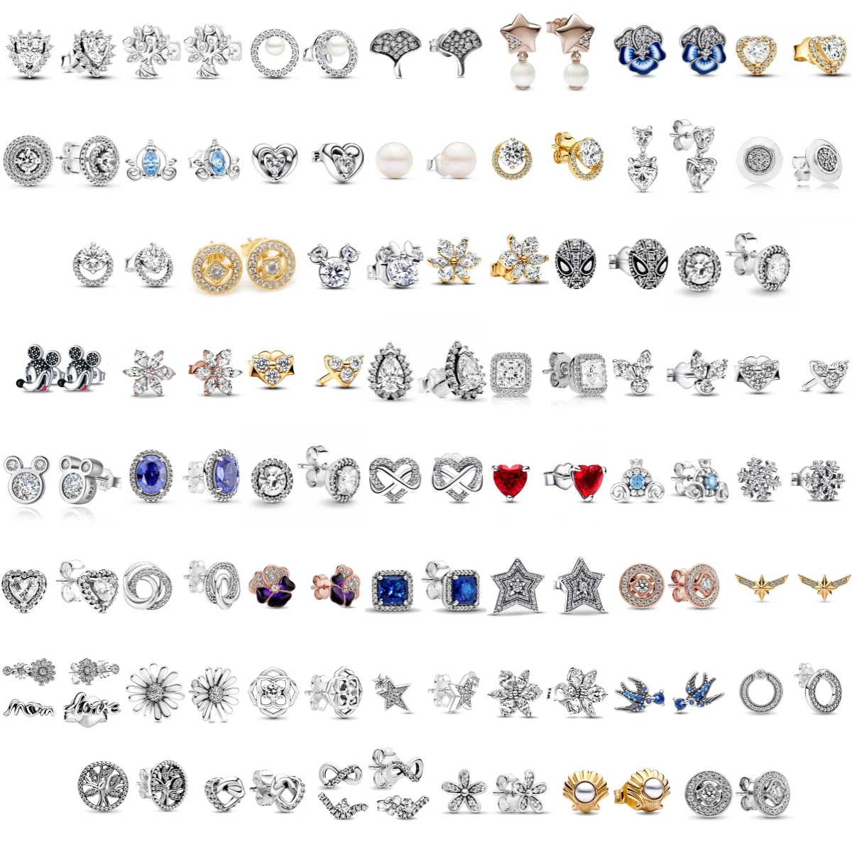 Nouveau 925 argent oreille goujon coeur fleur arbre généalogique rouge bleu pierre doré marguerite boucles d'oreilles pendentif pour les femmes bijoux à bricoler soi-même 2025